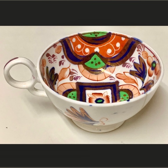 Early 1800s Gaudy Welsh Hexagon Variant Pattern Copper Lustre Pedestal Cup - Picture 6 of 10